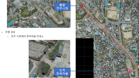 한국 도시 3차원 영상-응용(시범)서비스 예시-1-주행경로