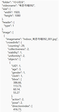 한 사람의 머리에 바운딩 박스로 표시한 사진을 JSON 라벨링 데이터로 표현한 사진