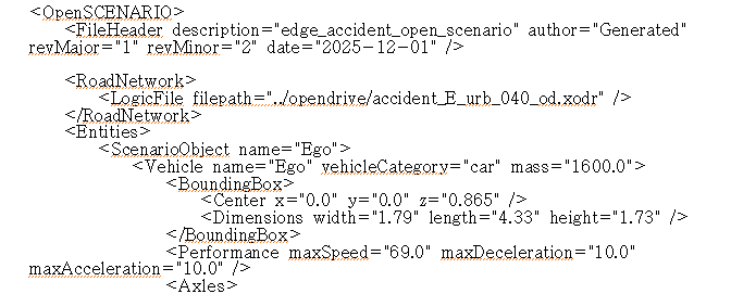 OpenScenario 동적 정보 매핑 예시 이미지